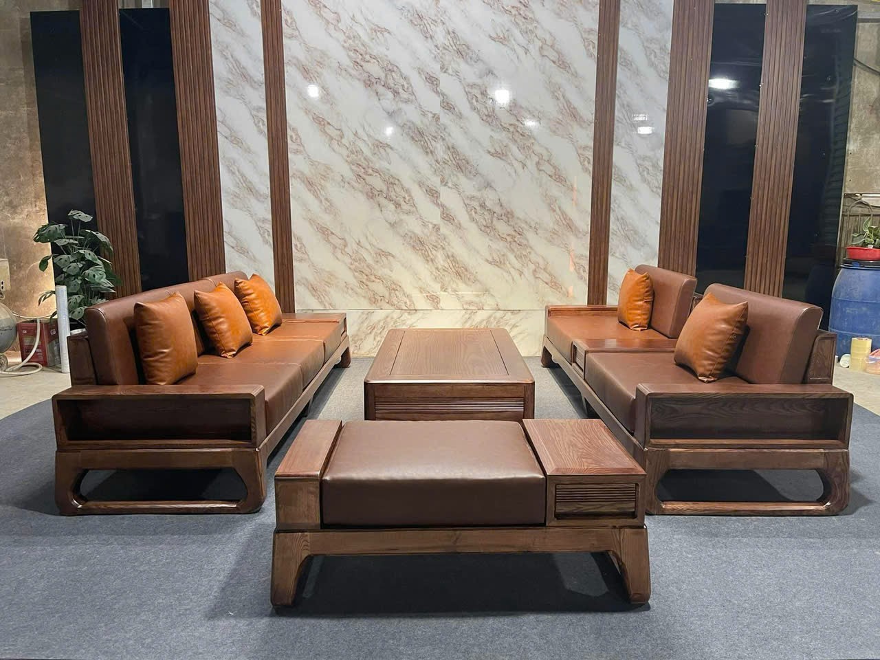 Sofa gỗ sồi nga kiểu dáng đối chân quỳ 2 văng